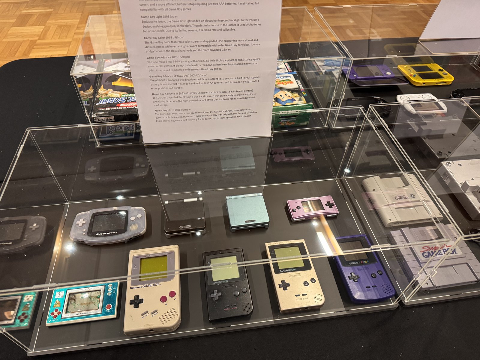Display case of Game Boy models