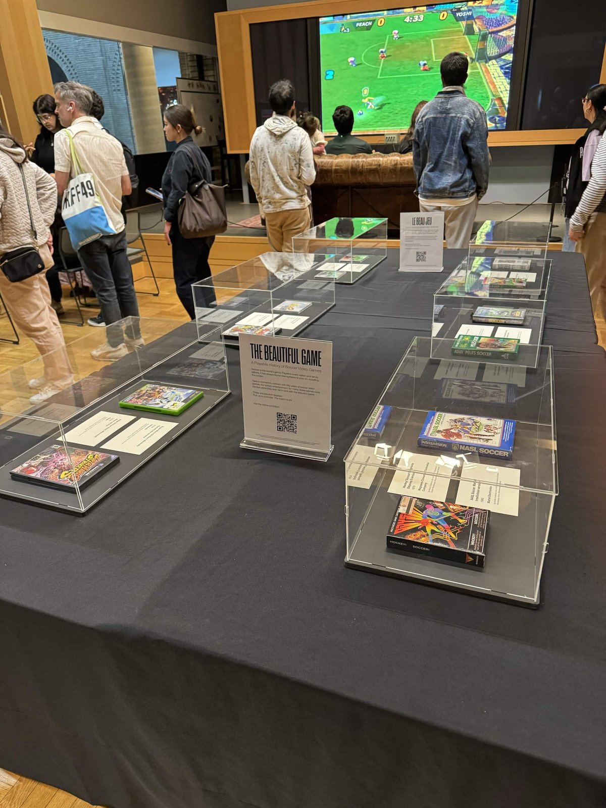 Display cases at The Beautiful Game exhibit