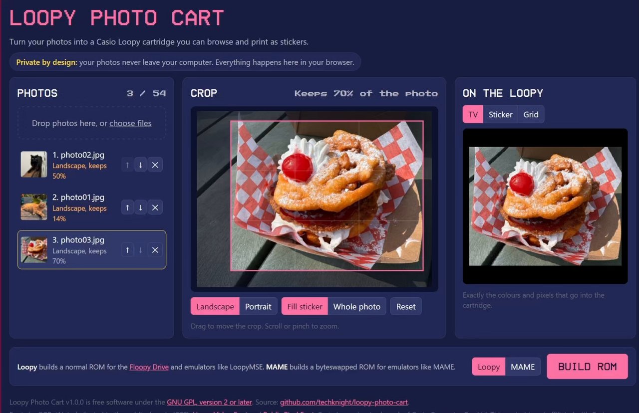 The Loopy Photo Cart website, cropping a photo